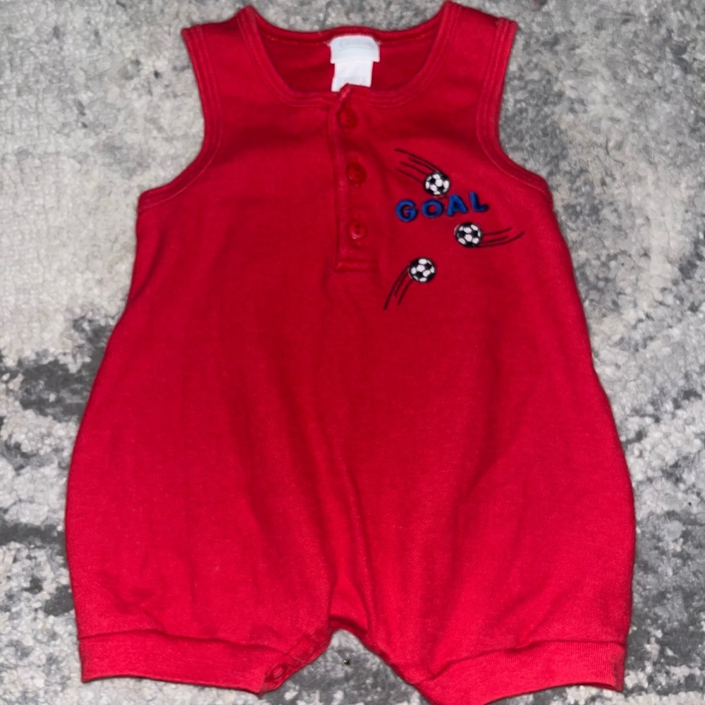 Red Vintage Carters Baby Romper with Soccer Design
